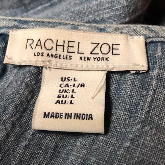 Rachel Zoe Embroidered Chambray Peasant Top Sz L - Picture 4 of 5